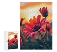 Adult Jigsaw Puzzle, 300 PCS, Featuring Pink Flower Sunset Artwork, A Focused Activity for Patient Adult Puzzlers, for Indoor Play