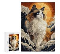 Adult Jigsaw Puzzle, 300 PCS, Featuring Ragdoll Cat in The Waves Artwork, A Mindful Leisure Activity for Puzzle Lovers, for Indoor Play