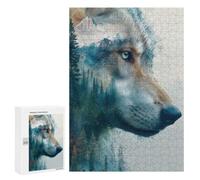 Adult Jigsaw Puzzle, 300 PCS, Featuring Wolf with Forest And Mountains Overlay Artwork, A Creative Way to Unwind after A Busy Day, for Family Nights