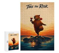 Adult Jigsaw Puzzle, 300 PCS, with Detailed Capybara Balancing on Alligator Poster Artwork, An Engaging Indoor Activity for Quiet Evenings, at Home