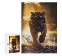 Adult Jigsaw Puzzle, 300 PCS, with Detailed Tiger Running Through Water at Sunset Artwork, A Creative Way to Unwind after A Busy Day, for Family Fun
