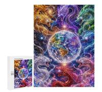 Adult Jigsaw Puzzle, 500 PCS, Featuring Cosmic Dragons Surrounding Radiant Earth Artwork, A Creative Way to Unwind after A Busy Day, for Family Nights