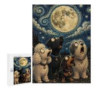 Adult Jigsaw Puzzle, 500 PCS, Featuring Dogs Howling at A Van Gogh-style Moon Artwork, Classic Jigsaw Entertainment for The Home, for Indoor Play