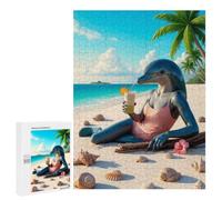 Adult Jigsaw Puzzle, 500 PCS, Featuring Dolphin Humanoid Relaxing on Beach Artwork, A Creative Way to Unwind after A Busy Day, for Indoor Play