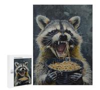 Adult Jigsaw Puzzle, 500 PCS, Featuring Evil Raccoon Eating Food Artwork, Versatile Leisure for Adults Who Enjoy Jigsaws, at Home