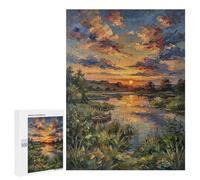 Adult Jigsaw Puzzle, 500 PCS, Featuring Impressionist Sunset River Landscape Painting Artwork, A Creative Way to Unwind after A Busy Day, for Quiet Evenings