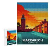 Adult Jigsaw Puzzle, 500 PCS, Featuring Marrakech, Morocco Travel Poster Artwork, A Creative Way to Unwind after A Busy Day, for Quiet Evenings