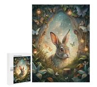 Adult Jigsaw Puzzle, 500 PCS, Featuring Rabbit in Enchanted Forest with Butterflies Artwork, Versatile Leisure for Adults Who Enjoy Jigsaws, for Family Fun