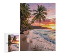 Adult Jigsaw Puzzle, 500 PCS, Featuring Tropical Beach Sunset with Palm Trees Artwork, A Creative Way to Unwind after A Busy Day, for Indoor Play