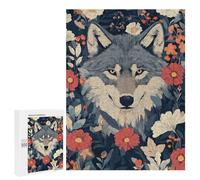 Adult Jigsaw Puzzle, 500 PCS, Featuring Wolf Portrait Surrounded by Flowers Artwork, Versatile Leisure for Adults Who Enjoy Jigsaws, for Family Fun