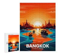 Adult Jigsaw Puzzle, 500 PCS, with Detailed Bangkok Thailand Skyline Sunset Travel Artwork, A Creative Way to Unwind after A Busy Day, for Cosy Nights