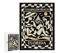 Adult Jigsaw Puzzle, 500 PCS, with Detailed Clearwater Beach Florida Retro Art Artwork, A Creative Way to Unwind after A Busy Day, for Family Fun