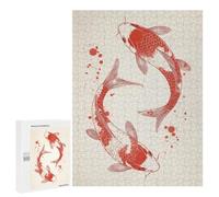 Adult Jigsaw Puzzle, 500 PCS, with Detailed Red Koi Fish Illustration Artwork, A Creative Way to Unwind after A Busy Day, at Home