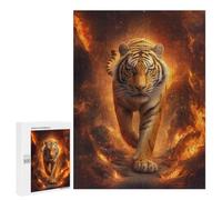 Adult Jigsaw Puzzle, 500 PCS, with Detailed Tiger Walking Through Fire Artwork, A Creative Way to Unwind after A Busy Day, at Home
