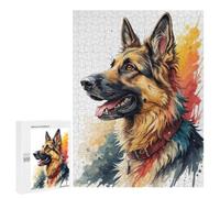 Adult Jigsaw Puzzle, 500 PCS, with Detailed Watercolor German Shepherd Portrait Artwork, A Creative Way to Unwind after A Busy Day, for Cosy Nights