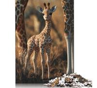 Adult Jigsaw Puzzle 500 Pieces Baby Giraffe in Savanna Wood Puzzles for Adults Sustainable Puzzle for Adults 500pcs (52x38cm)