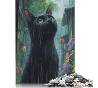 Adult Jigsaw Puzzle 500 Pieces Black Cat Rainy Puzzles for Teenagers Gifts Jigsaw Puzzles for Adults 500pcs (52x38cm)