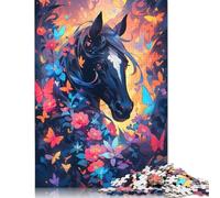 Adult Jigsaw Puzzle 500 Pieces Black Horse Neighs Puzzles for Adults For Family Fun & Game Night 500pcs (52x38cm)