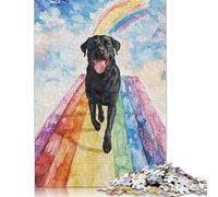 Adult Jigsaw Puzzle 500 Pieces Black Lab Rainbow Bridge Wooden Puzzles for Adults & Teenager Home Educational Games DIY Toys 500pcs (52x38cm)