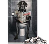 Adult Jigsaw Puzzle 500 Pieces Black Labrador on Toilet Wooden Puzzles for Adults & Teenager Home Educational Games DIY Toys 500pcs (52x38cm)