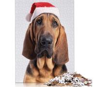 Adult Jigsaw Puzzle 500 Pieces Bloodhound Dog Wearing Santa Hat Wooden Puzzles for Adults Educational Games 500pcs (52x38cm)