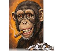 Adult Jigsaw Puzzle 500 Pieces Chimpanzee Smoking Cigar Painting Wooden Puzzle Jigsaws for Adults Jigsaw Puzzles for Adults Teenagers 500pcs (52x38cm)