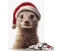 Adult Jigsaw Puzzle 500 Pieces Christmas Meerkat Wearing Santa Hat Wooden Puzzles for Adults Educational Games 500pcs (52x38cm)