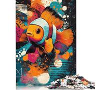 Adult Jigsaw Puzzle 500 Pieces Clownfish Abstract Art Bright Pop Art Clownfish Aquatic Clownfish Wooden Puzzles for Adults Educational Games 500pcs (52x38cm)