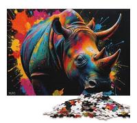 Adult Jigsaw Puzzle 500 Pieces Colorful Rhino Painting Puzzles for Teenagers Gifts Jigsaw Puzzles for Adults 500pcs (52x38cm)