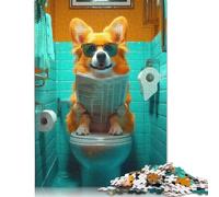 Adult Jigsaw Puzzle 500 Pieces Corgi Reading on Toilet Wooden Puzzles for Adults Educational Games 500pcs (52x38cm)