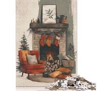 Adult Jigsaw Puzzle 500 Pieces Cozy Fireplace Christmas Scene Wooden Puzzles for Adults Educational Games 500pcs (52x38cm)