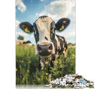 Adult Jigsaw Puzzle 500 Pieces Curious Cow in Field Puzzle for Adults And Teenager Puzzles for Adults Teens 500pcs (52x38cm)