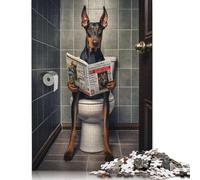 Adult Jigsaw Puzzle 500 Pieces Doberman on The Toilet Wooden Puzzle Jigsaws for Adults for Adults& Teens Age 12 Years Up 500pcs (52x38cm)