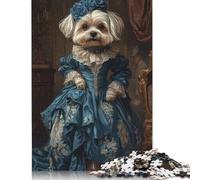 Adult Jigsaw Puzzle 500 Pieces Elegant Maltese Dog in Blue Victorian Gown Renaissance Maltese Wooden Puzzle Jigsaws for Adults for Adults& Teens Age 12 Years Up 500pcs (52x38cm)