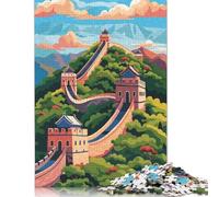 Adult Jigsaw Puzzle 500 Pieces Great Wall of China Illustration Wooden Puzzle Jigsaws for Adults Jigsaw Puzzles for Adults Teenagers 500pcs (52x38cm)