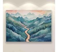 Adult Jigsaw Puzzle 500 Pieces Green Mountain Watercolor Mountain Difficult,challenging,Cool Holiday Puzzle Gifts