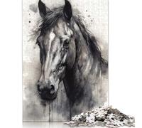 Adult Jigsaw Puzzle 500 Pieces Horse Beauty Black Ink Wood Puzzle for Adults Sustainable Puzzle for Adults | Games 500pcs (52x38cm)