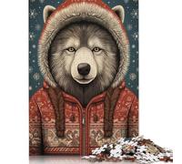 Adult Jigsaw Puzzle 500 Pieces Husky Dog Christmas Art Wooden Puzzles for Adults Educational Games 500pcs (52x38cm)
