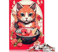 Adult Jigsaw Puzzle 500 Pieces Japan Cat Ramen Ruby Art Puzzle Jigsaws for Adults Educational Puzzle 500pcs (52x38cm)