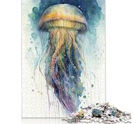 Adult Jigsaw Puzzle 500 Pieces Jellyfish Watercolor Puzzle for Adults And Teenager Puzzles for Adults Teens 500pcs (52x38cm)