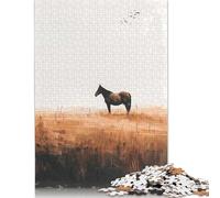 Adult Jigsaw Puzzle 500 Pieces Lone Horse in Field Puzzle Jigsaws Brain Teaser Puzzles For Adults 500pcs (52x38cm)
