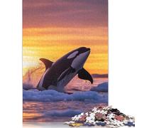 Adult Jigsaw Puzzle 500 Pieces Orca Leaping Sunset in Icy Waters Wooden Puzzle Jigsaws for Adults Jigsaw Puzzles for Adults Teenagers 500pcs (52x38cm)