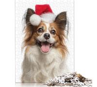 Adult Jigsaw Puzzle 500 Pieces Papillon Dog with Santa Hat Portrait Wooden Puzzle Jigsaws for Adults for Adults& Teens Age 12 Years Up 500pcs (52x38cm)