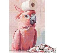 Adult Jigsaw Puzzle 500 Pieces Pink Cockatoo with Toilet Paper Wooden Puzzles for Adults & Teenager Home Educational Games DIY Toys 500pcs (52x38cm)