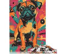 Adult Jigsaw Puzzle 500 Pieces Pug in Retro Style Charming Pug in Artistic Vibes Wooden Puzzles for Adults Educational Games 500pcs (52x38cm)