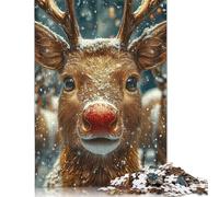 Adult Jigsaw Puzzle 500 Pieces Reindeer with Red Nose Wooden Puzzles for Adults Educational Games 500pcs (52x38cm)