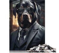 Adult Jigsaw Puzzle 500 Pieces Rottweiler Dog Suit Tie Wood Puzzles for Adults Sustainable Puzzle for Adults 500pcs (52x38cm)