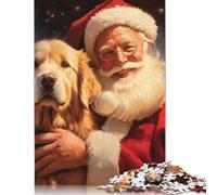 Adult Jigsaw Puzzle 500 Pieces Santa Claus with Golden Retriever Wooden Puzzles for Adults Educational Games 500pcs (52x38cm)