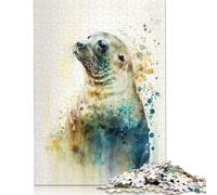 Adult Jigsaw Puzzle 500 Pieces Sleek Seal Watercolor Puzzles Wooden Puzzles for Adults& Teenagers Age 12 Years Up 500pcs (52x38cm)