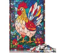 Adult Jigsaw Puzzle 500 Pieces Stained Glass Rooster Wooden Puzzles for Adults Educational Games 500pcs (52x38cm)